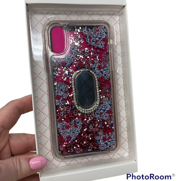 Vera Bradley Transparent Glitter Flurry IPhone Case w/Rhinestone Ring X/XS - Picture 2 of 9